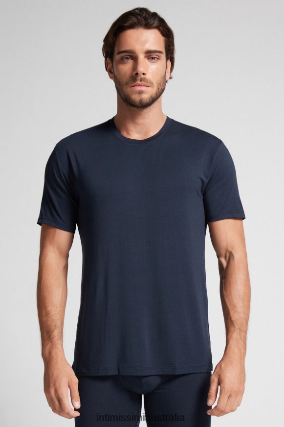 Intimissimi Men 800-Midnight Blue Apparel 0RJT48260 Modal and Silk T-Shirt
