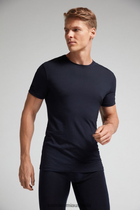Intimissimi Men 800-Midnight Blue Apparel 0RJT48276 Short-Sleeve T-Shirt in Stretch Merino Wool