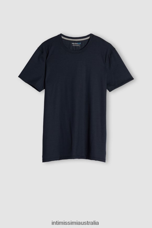 Intimissimi Men 800-Midnight Blue Apparel 0RJT48276 Short-Sleeve T-Shirt in Stretch Merino Wool