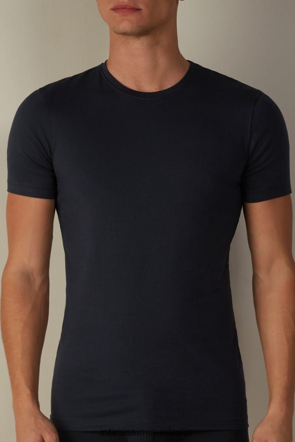 Intimissimi Men 800-Midnight Blue Apparel 0RJT48281 Stretch Supima Cotton T-Shirt