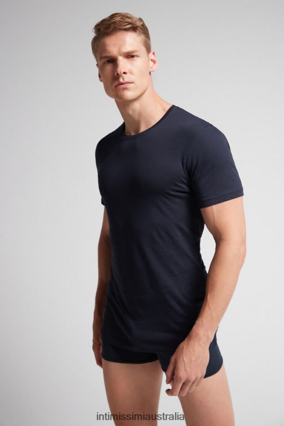 Intimissimi Men 800-Midnight Blue Apparel 0RJT48288 Short-Sleeve Crew-Neck T-Shirt in Extra-Fine Supima Cotton