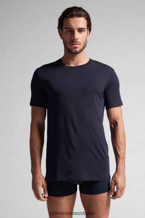 Intimissimi Men 800-Midnight Blue Apparel 0RJT48295 Short Sleeve Round Neck T Shirt in Supima Cotton