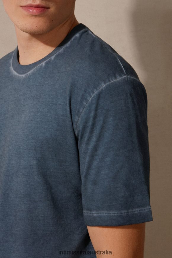 Intimissimi Men 857I-Dark Blue Apparel 0RJT48212 Oil Washed Short-Sleeved Cotton Top
