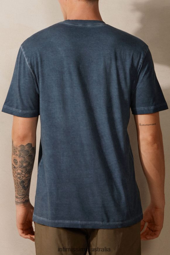 Intimissimi Men 857I-Dark Blue Apparel 0RJT48212 Oil Washed Short-Sleeved Cotton Top