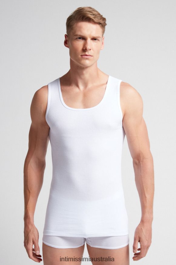Intimissimi Men 001-White Apparel 0RJT48244 Ribbed Supima Cotton Tank Top