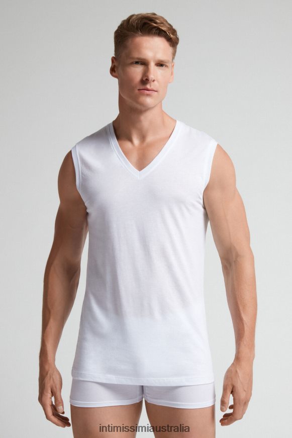 Intimissimi Men 001-White Apparel 0RJT48270 Wide-Strap Supima Cotton Vest Top