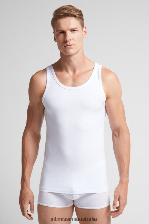 Intimissimi Men 001-White Apparel 0RJT48271 Sleeveless Vest Top with Round Neck