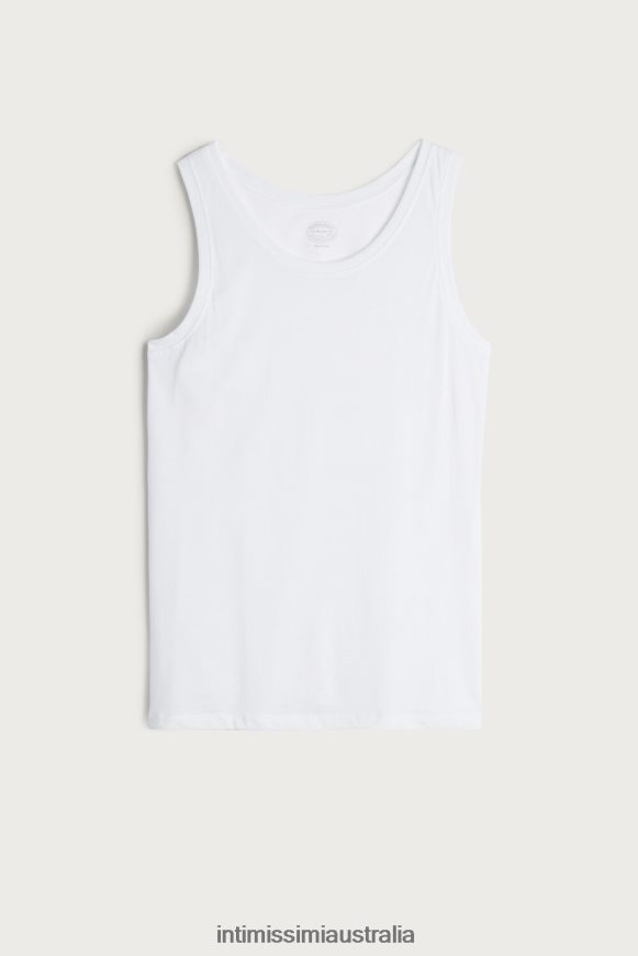 Intimissimi Men 001-White Apparel 0RJT48272 Supima Cotton Vest Top with Round Neck