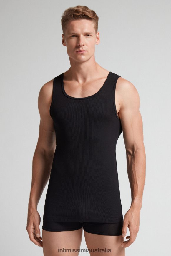 Intimissimi Men 019-Black Apparel 0RJT48243 Ribbed Supima Cotton Tank Top