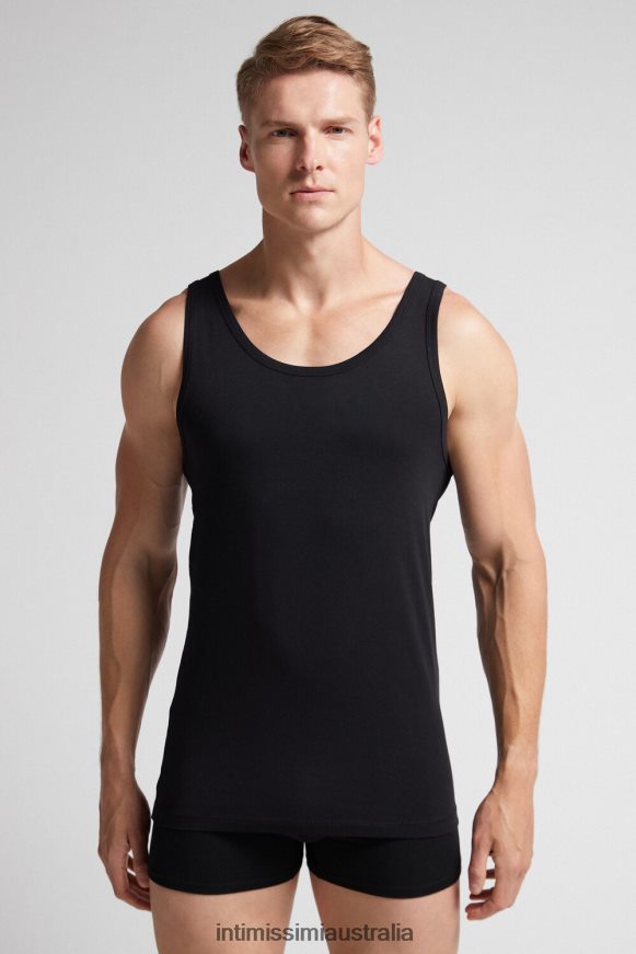 Intimissimi Men 019-Black Apparel 0RJT48275 Sleeveless Vest Top with Round Neck