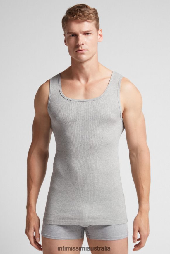 Intimissimi Men 031-Light Grey Melange Apparel 0RJT48242 Ribbed Supima Cotton Tank Top