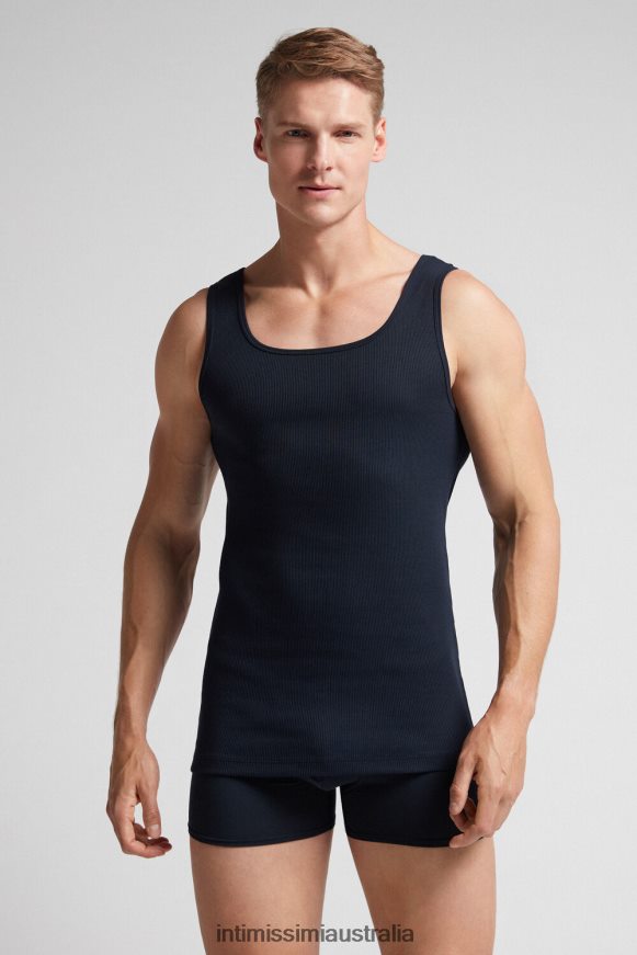 Intimissimi Men 800-Midnight Blue Apparel 0RJT48241 Ribbed Supima Cotton Tank Top