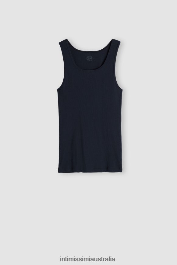 Intimissimi Men 800-Midnight Blue Apparel 0RJT48241 Ribbed Supima Cotton Tank Top