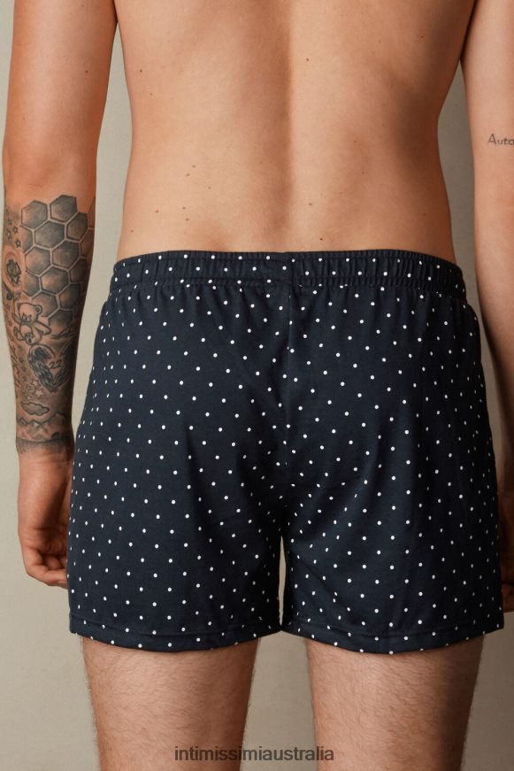 Intimissimi Men 049J-Polka Dot-Print Midnight Blue Underwear 0RJT4872 Patterned Loose-Fit Cotton Jersey Boxers