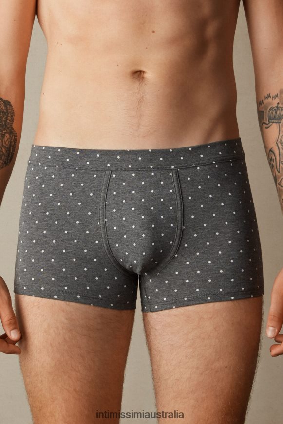 Intimissimi Men 063J-Polka Dot-Print Charcoal Grey Melange Underwear 0RJT4862 Stretch Supima Cotton Dotted Boxers