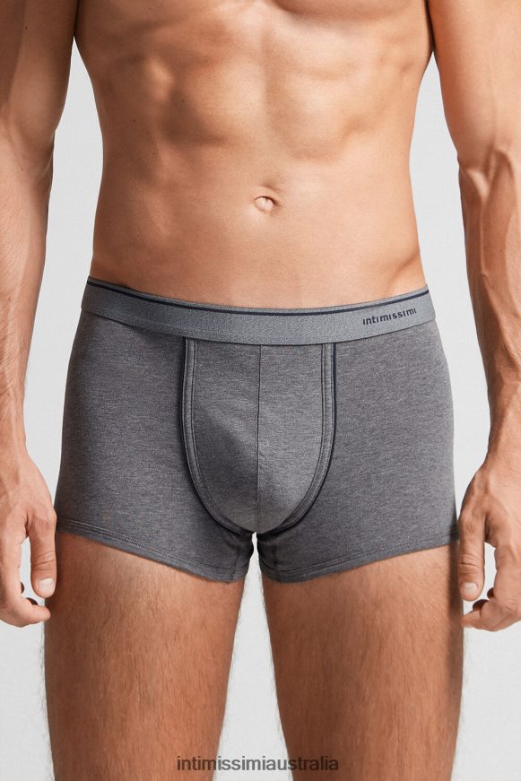 Intimissimi Men 080I-Charcoal Grey Melange/Blue Underwear 0RJT48119 Supima Cotton Boxers with Exposed Waistband