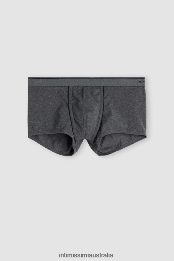 Intimissimi Men 080I-Charcoal Grey Melange/Blue Underwear 0RJT48119 Supima Cotton Boxers with Exposed Waistband