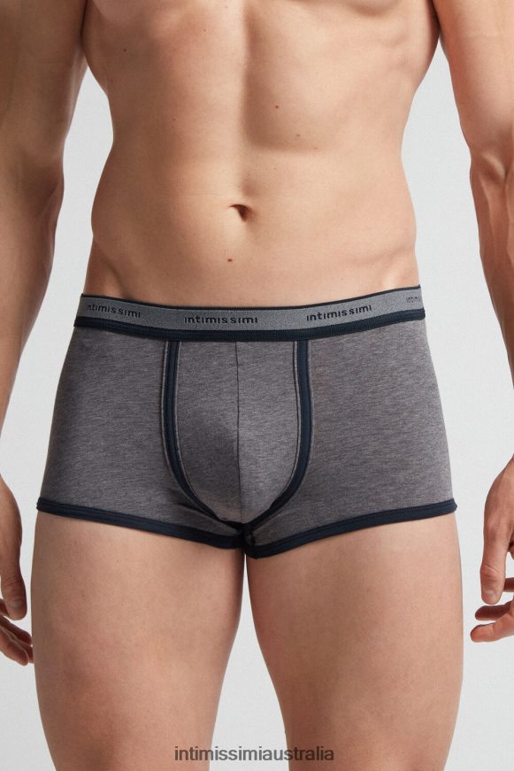 Intimissimi Men 080I-Charcoal Grey Melange/Blue Underwear 0RJT4837 Natural Fresh Supima Cotton Boxers with Logo