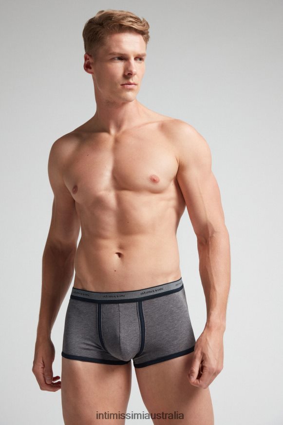Intimissimi Men 080I-Charcoal Grey Melange/Blue Underwear 0RJT4837 Natural Fresh Supima Cotton Boxers with Logo