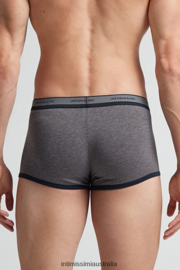 Intimissimi Men 080I-Charcoal Grey Melange/Blue Underwear 0RJT4837 Natural Fresh Supima Cotton Boxers with Logo