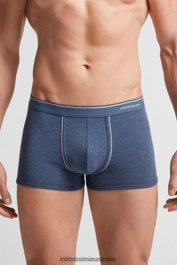 Intimissimi Men 081I-Denim Blue Blend/Light Grey Blend Underwear 0RJT48129 Supima Cotton Boxers with Exposed Waistband
