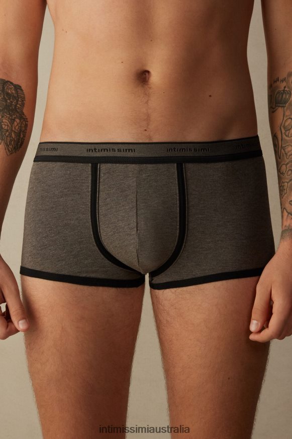 Intimissimi Men 128J-Brown Melange/Black Underwear 0RJT4860 Stretch Supima Cotton Boxer Shorts with Logo Detail