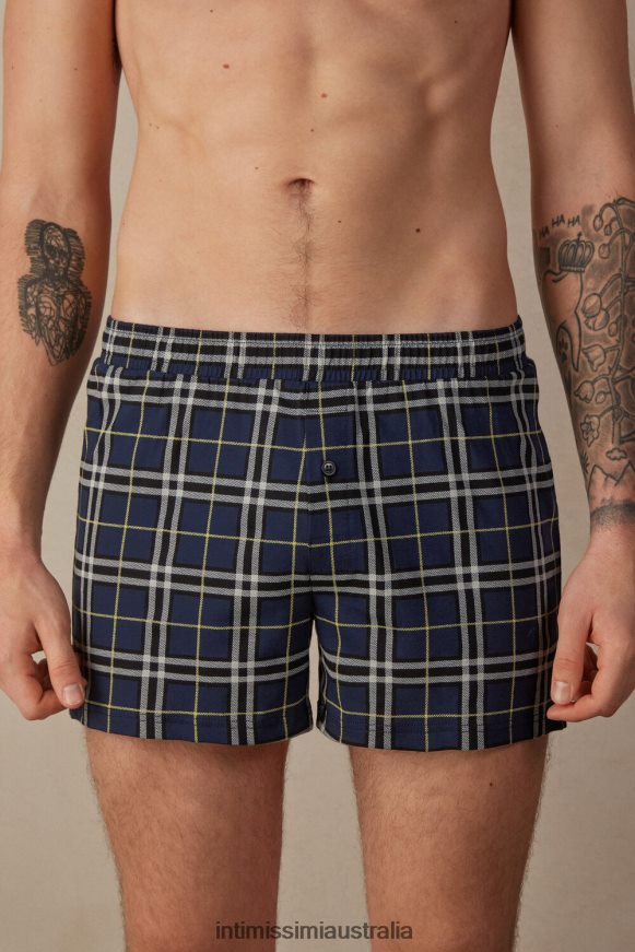 Intimissimi Men 171J-Blue/Yellow Tartan Print Underwear 0RJT4843 Loose-Fit Tartan Cotton Jersey Boxers