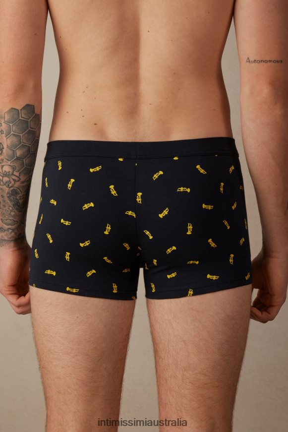 Intimissimi Men 184J-Trumpet-Print Midnight Blue Underwear 0RJT4836 Stretch Supima Cotton Trumpet Boxers