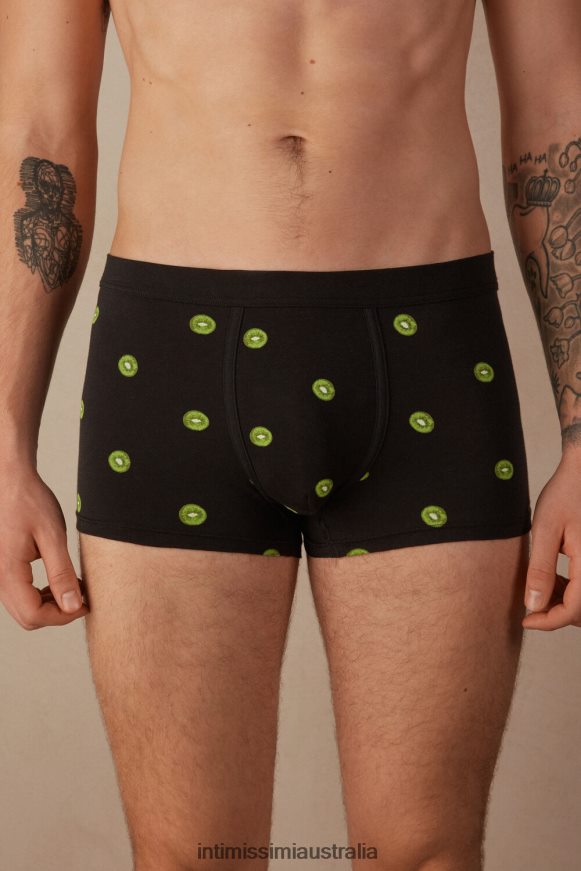 Intimissimi Men 316J-Kiwi Fruit-Print Black Underwear 0RJT4828 Kiwi Print Natural Fresh Supima Cotton Boxers