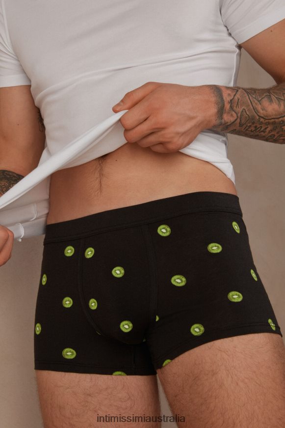 Intimissimi Men 316J-Kiwi Fruit-Print Black Underwear 0RJT4828 Kiwi Print Natural Fresh Supima Cotton Boxers