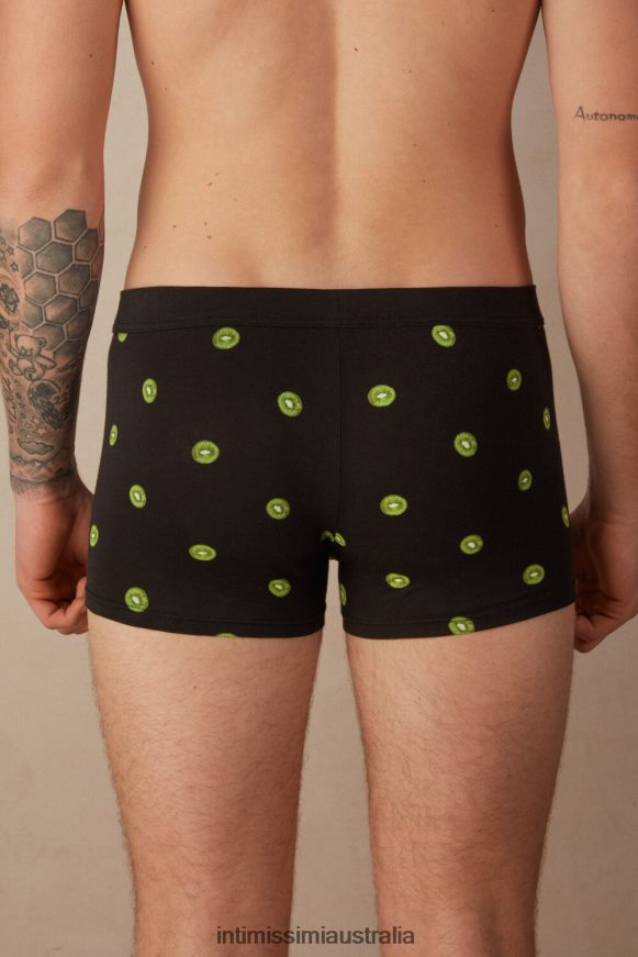 Intimissimi Men 316J-Kiwi Fruit-Print Black Underwear 0RJT4828 Kiwi Print Natural Fresh Supima Cotton Boxers