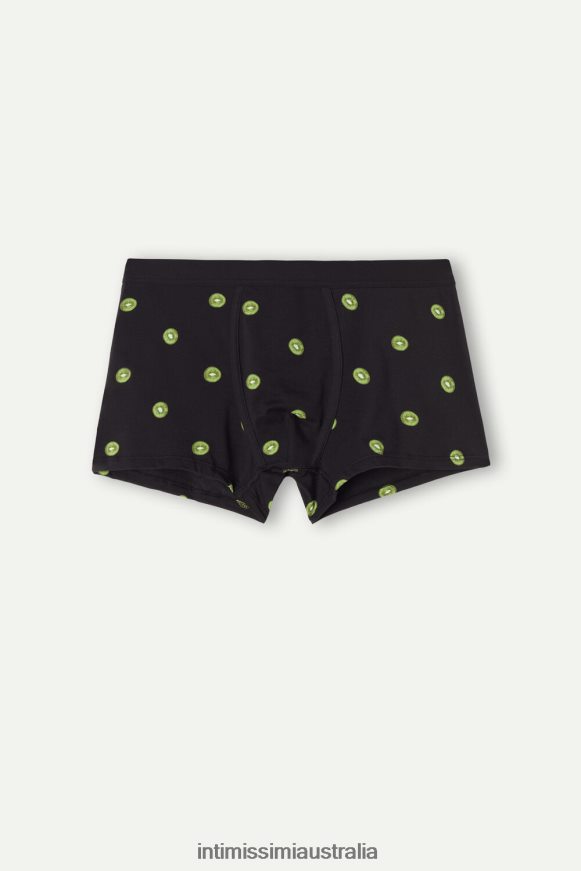Intimissimi Men 316J-Kiwi Fruit-Print Black Underwear 0RJT4828 Kiwi Print Natural Fresh Supima Cotton Boxers
