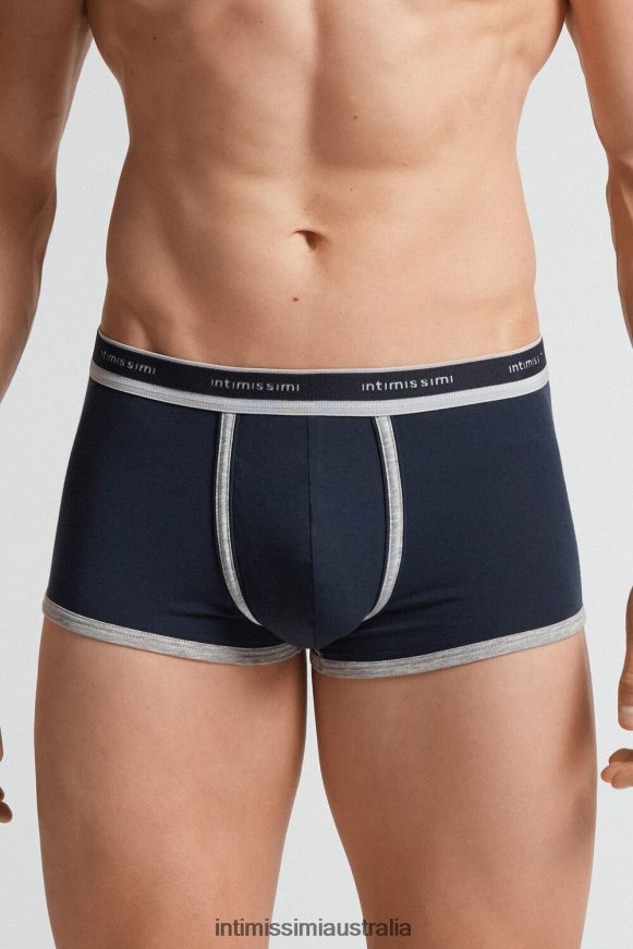 Intimissimi Men 320J-Midnight Blue/Light Grey Melange Underwear 0RJT4841 Natural Fresh Supima Cotton Boxers with Logo