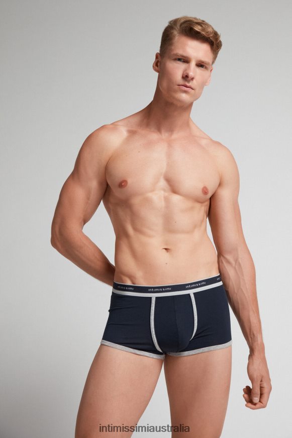 Intimissimi Men 320J-Midnight Blue/Light Grey Melange Underwear 0RJT4841 Natural Fresh Supima Cotton Boxers with Logo