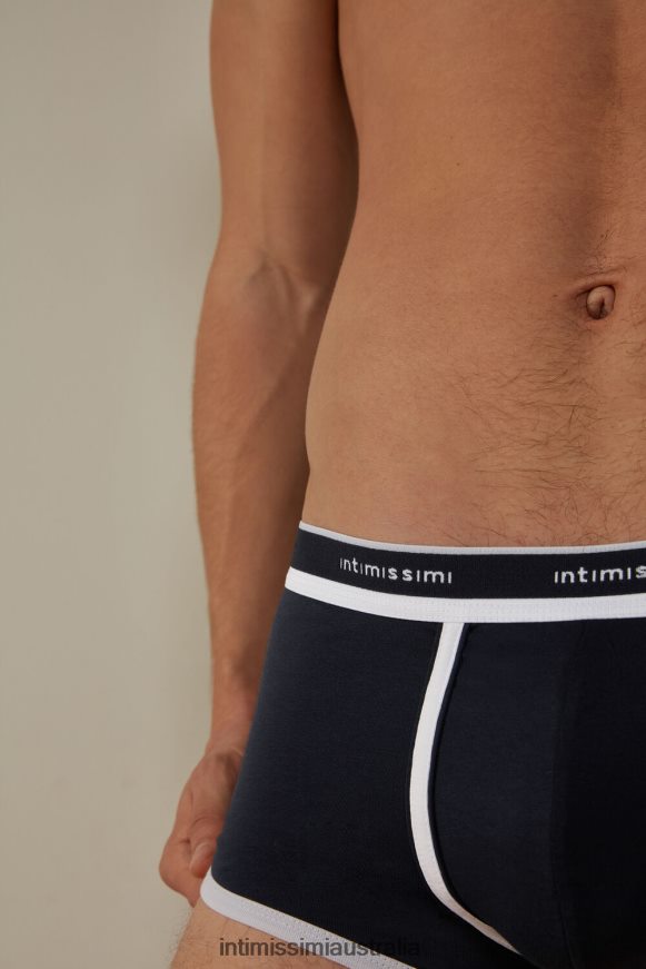 Intimissimi Men 3481-Midnight Blue/White Underwear 0RJT48117 Stretch Supima Cotton Boxer Shorts with Logo Detail