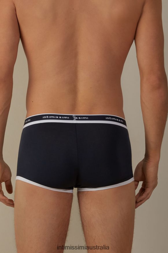 Intimissimi Men 3481-Midnight Blue/White Underwear 0RJT48117 Stretch Supima Cotton Boxer Shorts with Logo Detail