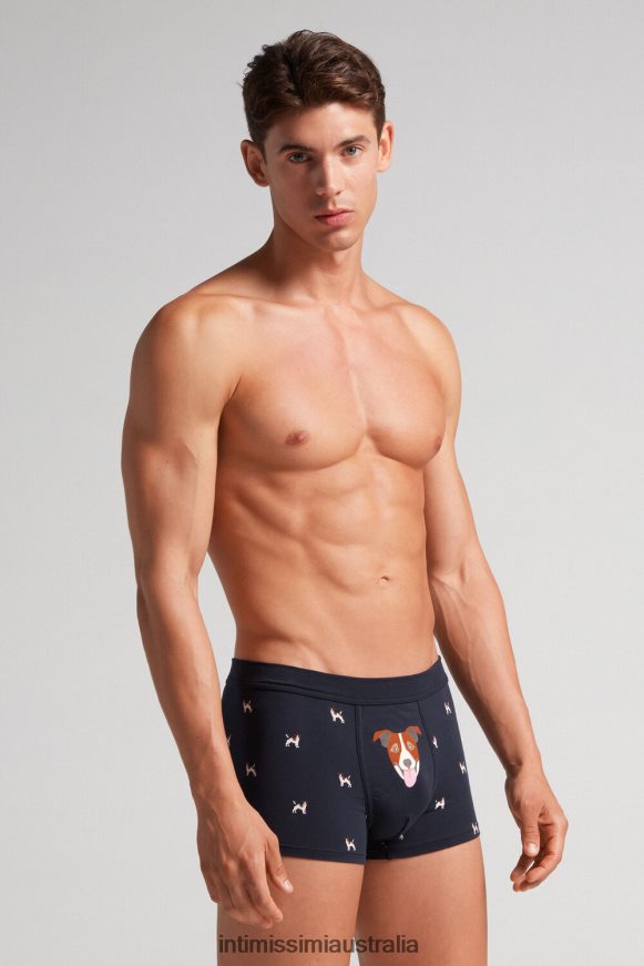 Intimissimi Men 368J-Blu Notte St.Jack Russel Underwear 0RJT483 Natural Fresh Supima Jack Russell Cotton Boxers