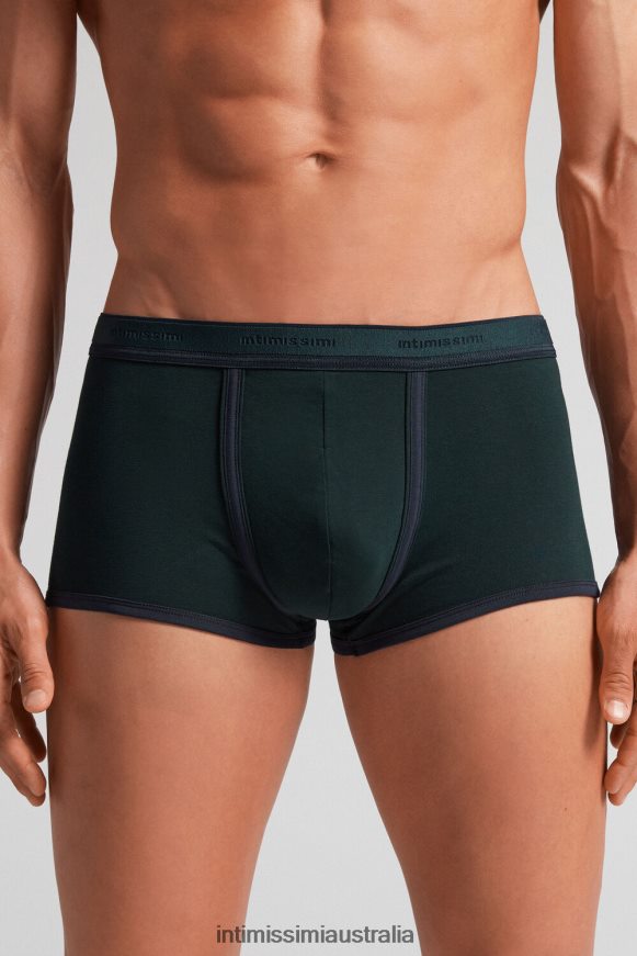 Intimissimi Men 380J-Verde Scuro/Blu Notte Underwear 0RJT4811 Stretch Supima Cotton Boxer Shorts with Logo Detail