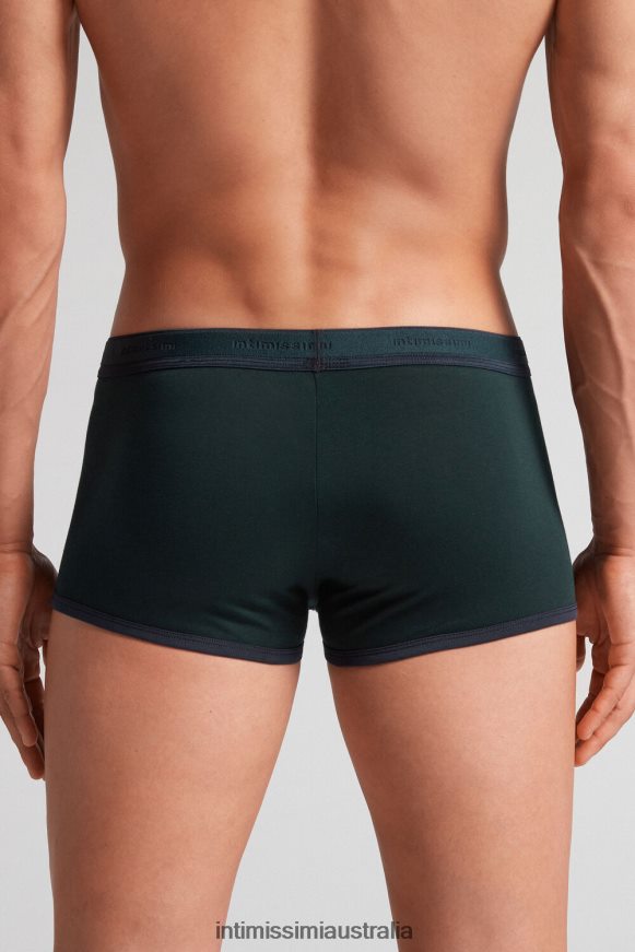 Intimissimi Men 380J-Verde Scuro/Blu Notte Underwear 0RJT4811 Stretch Supima Cotton Boxer Shorts with Logo Detail