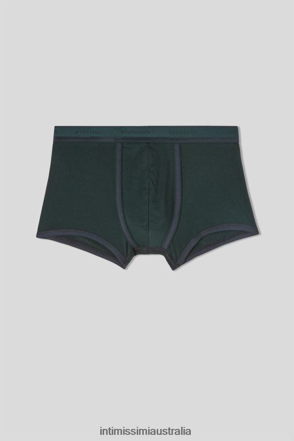 Intimissimi Men 380J-Verde Scuro/Blu Notte Underwear 0RJT4811 Stretch Supima Cotton Boxer Shorts with Logo Detail
