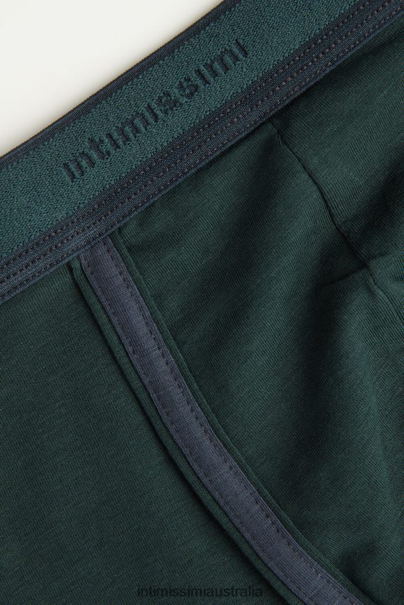Intimissimi Men 380J-Verde Scuro/Blu Notte Underwear 0RJT4811 Stretch Supima Cotton Boxer Shorts with Logo Detail