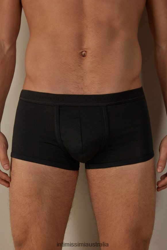Intimissimi Men 386I-Black/Black Underwear 0RJT48115 Stretch Supima Cotton Boxer Shorts with Logo Detail