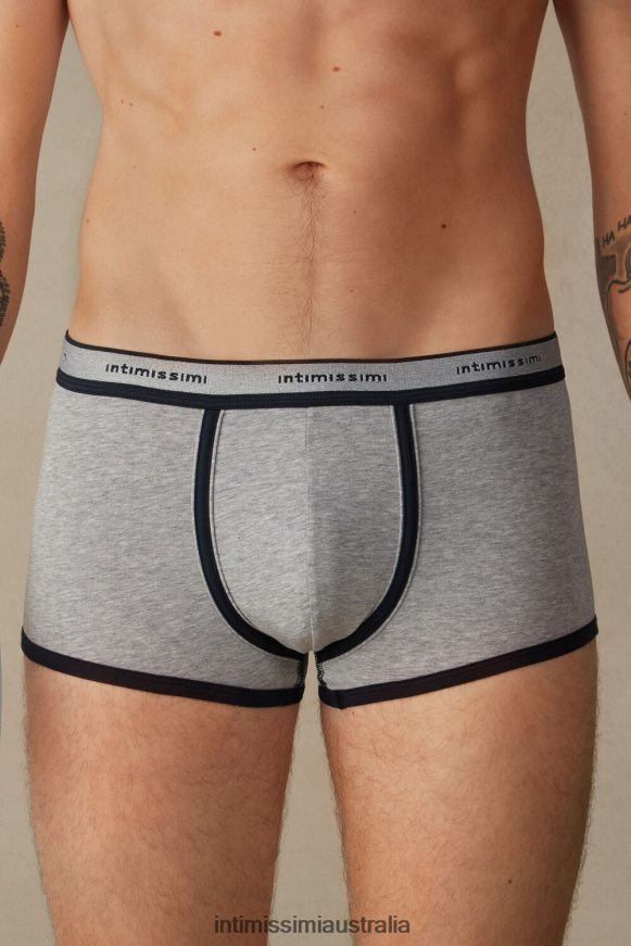 Intimissimi Men 387I-Light Grey Blend / Midnight Blue Underwear 0RJT48113 Stretch Supima Cotton Boxer Shorts with Logo Detail