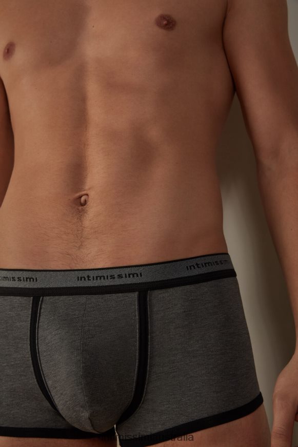 Intimissimi Men 543I-Graphite Grey Blend/Black Underwear 0RJT4891 Stretch Supima Cotton Boxer Shorts with Logo Detail