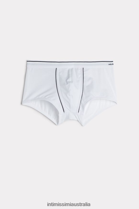 Intimissimi Men 6986-White/Blue Underwear 0RJT48128 Supima Cotton Boxers with Exposed Waistband