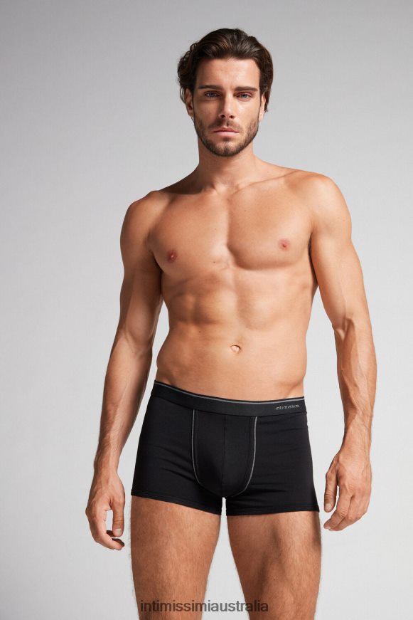 Intimissimi Men 7007-Black/Charcoal Grey Melange Underwear 0RJT48125 Supima Cotton Boxers with Exposed Waistband