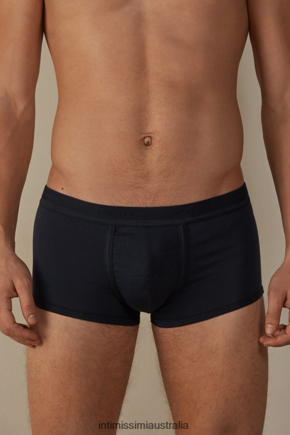 Intimissimi Men 800A-Midnight Blue/Midnight Blue Underwear 0RJT48114 Stretch Supima Cotton Boxer Shorts with Logo Detail