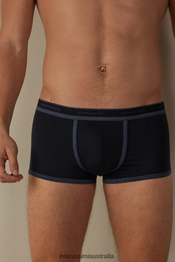 Intimissimi Men 844I-Midnight Blue/Denim Blue Blend Underwear 0RJT4888 Stretch Supima Cotton Boxer Shorts with Logo Detail
