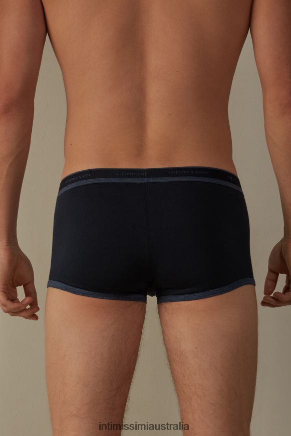 Intimissimi Men 844I-Midnight Blue/Denim Blue Blend Underwear 0RJT4888 Stretch Supima Cotton Boxer Shorts with Logo Detail