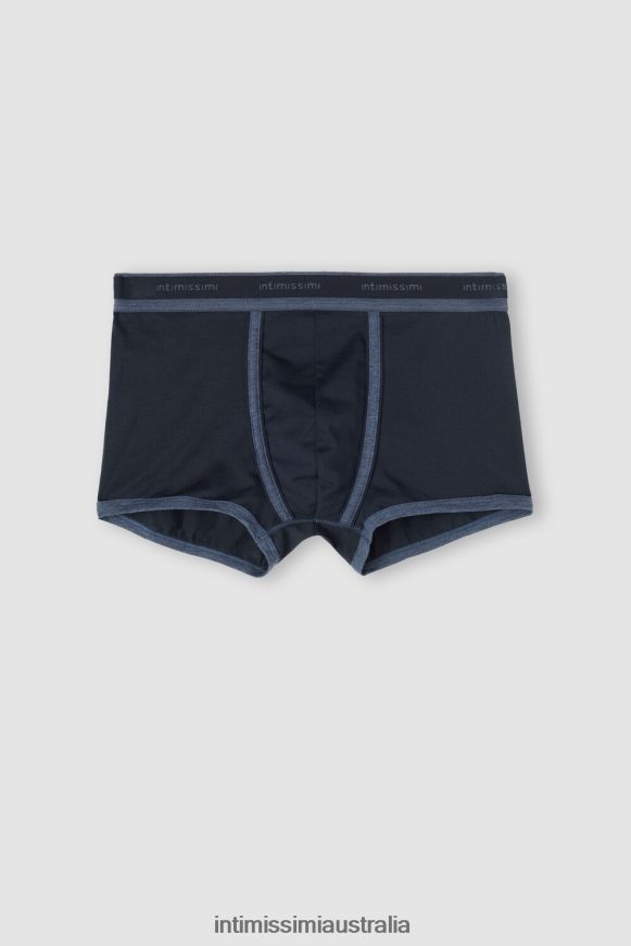 Intimissimi Men 844I-Midnight Blue/Denim Blue Blend Underwear 0RJT4888 Stretch Supima Cotton Boxer Shorts with Logo Detail